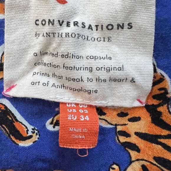 Conversations by Anthropologie Top 2 Blue Leopard Print Tie Front Button Up 17 - Picture 6 of 11
